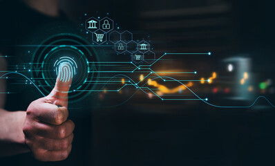  Biometrics security and innovation technology. Concept of securing personal data against hackers....