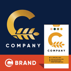 Letter C Initial Wheat Logo Design Vector Icon Graphic Emblem Illustration