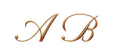 golden 3d alphabet, letter a b