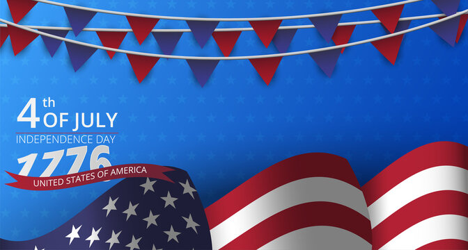Independence day. Fourth of July. Bunting flag on blue background. Vector illustration.
