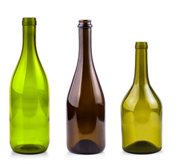 empty bottles of wine isolated on a white background