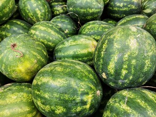 Watermelon. Watermelon fruit. Watermelons in the greengrocer aisle.