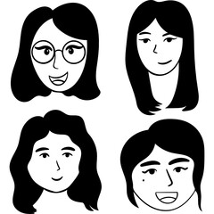 set of faces vector black and white