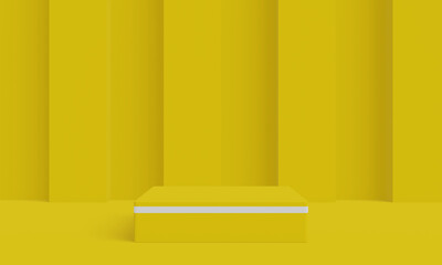 Yellow and white podium. Geometric product stand. 3D illustration.
