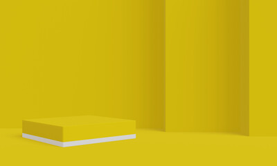 Fototapeta premium Yellow and white podium. Geometric product stand. 3D illustration.