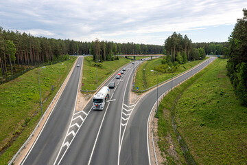 Fototapeta na wymiar Highway A1 Via Baltica (between Vilnius, Riga and Tallinn), road section next to Saulkrasti, Latvia