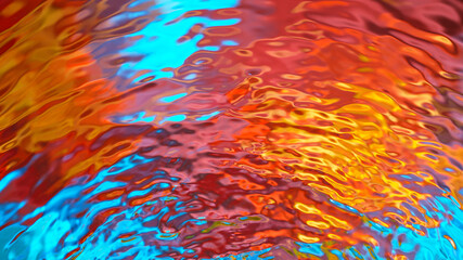 Colored abstract splashing water surface background, top view shot.