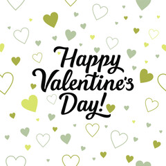 Happy Valentine's day. Hand drawn brush pen lettering on gold and grey glittering hearts background. design for holiday greeting card .