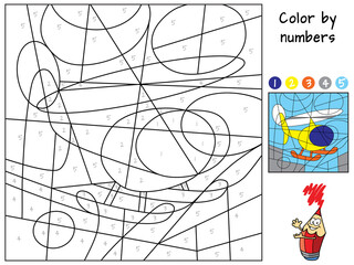 Helicopter. Color by numbers. Coloring book