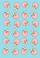 Pattern of peaches hand drawn colorful