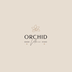 Hand drawn line art minimal vector logo design template. Boho style illustration of elegant signs and badges for beauty, natural cosmetics, wellness, creative agency, fashion, wedding.