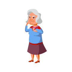 serious old lady searching information on info board cartoon vector. serious old lady searching information on info board character. isolated flat cartoon illustration