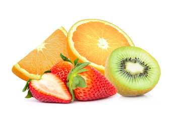  orange fruit, kiwi and red  strawberry berry isolated on white 