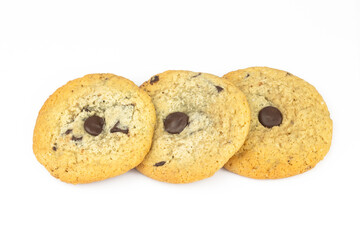 Chocolate Chip Cookies. Sweet chocolate cookies on white background. Part of set.