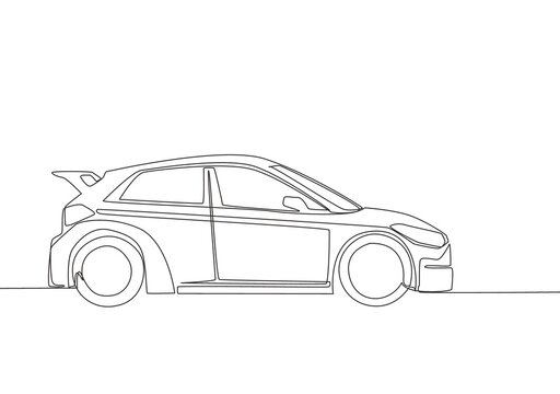 One line drawing of small modern hatchback car. Urban city vehicle transportation concept. Single continuous line draw design