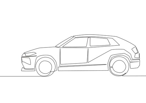 Continuous line drawing of tough suv car. Urban city vehicle transportation concept. One single continuous line draw design