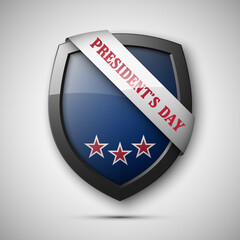 President's day shield banner with stars and stripes presentation. Independence Day shield icon with USA flag. Protect privacy badge. United States of American President holiday. Veterans Day shield