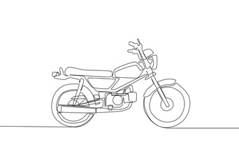 One continuous line drawing of old racing motorbike logo. Classic vintage motorcycle concept. Single line draw design vector illustration