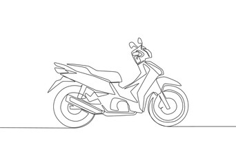 One continuous line drawing of modern Asian underbone motorbike logo. Urban motorcycle concept. Single line draw design vector illustration