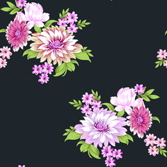 vector flowers design  pattern on navy background 