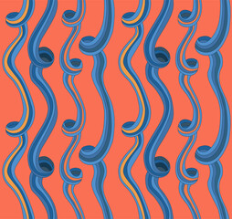 vector seamless pattern of endless blue tapes with bold border on orange background