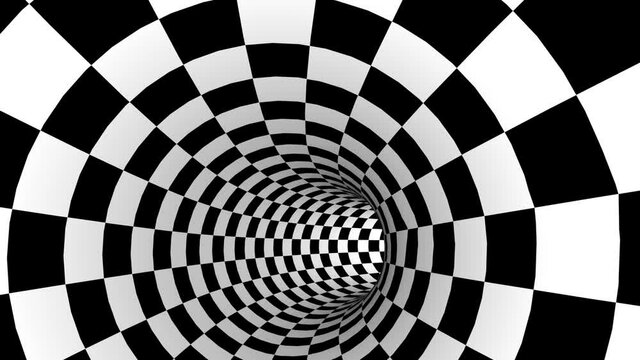Chessboard tunnel 3d style Futuristic architecture background able to loop seamless 4k