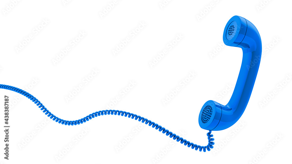 Wall mural blue retro telephone handset isolated on white background with copy space