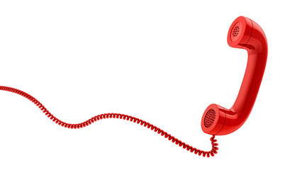 Red retro telephone handset isolated on white background with copy space - obrazy, fototapety, plakaty
