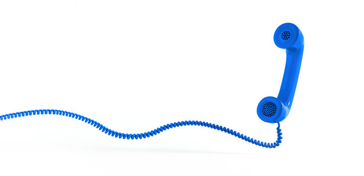 Blue retro telephone handset isolated on white background with copy space