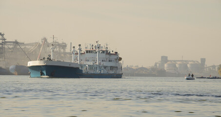  Passage of the ship under the drawbridge morning in Rostov-on-Don