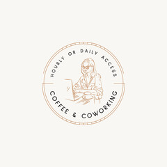 Hand drawn line art bohemian vector logo design template. Boho style illustration of elegant signs and badges for beauty, natural cosmetics, creative agency, spa and wellness, fashion, wedding.