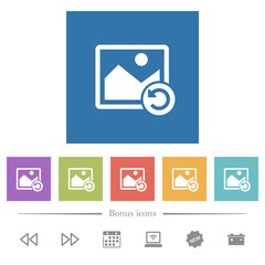 Image rotate left flat white icons in square backgrounds