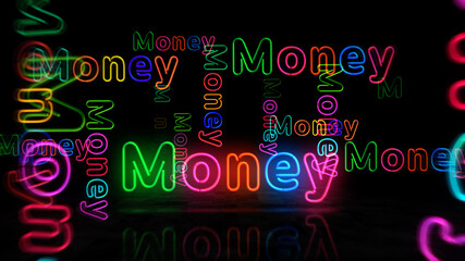 Money neon light 3d illustration