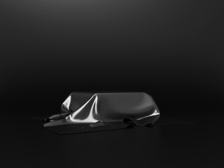 Black stand podium on dark background. Realistic dark platform