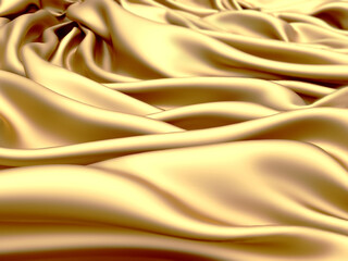 Golden fabric silk background.  Yellow satin wavy texture