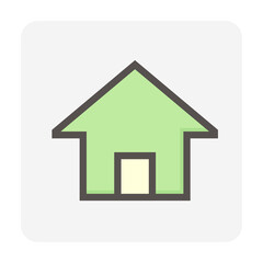 House or residential building with simple shape vector icon,  symbol or pictogram design. That real estate or property for development, owned, sale, rent, buy, purchase or investment. 48x48 pixel.