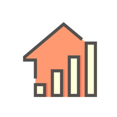 House price or value increase vector icon. Consist of home or house building,  growth graph. Rate of real estate or property for development, owned, sale, rent, buy, purchase or investment. 48x48 px.