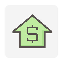Obraz na płótnie Canvas House price or value vector icon design. Consist of home or house building, dollars sign. That rate or price of real estate or property for development, sale, rent or investment. 48x48 pixel.