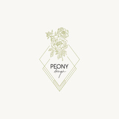 Hand drawn line art bohemian vector logo design template. Boho style illustration of elegant signs and badges for beauty, natural cosmetics, creative agency, spa and wellness, fashion, wedding.