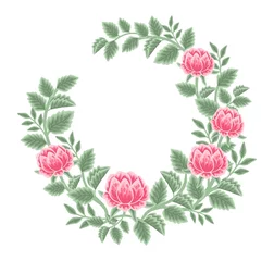Schilderijen op glas Hand drawn botanical rose flower wreath vector illustration arrangement © Artflorara
