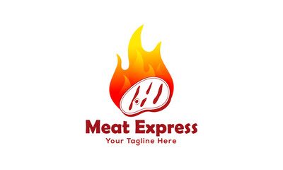 Grill Steak Meat Logo Design