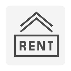 House or residential building for rent vector icon. Real estate or property with home or house building and for rent sign. Also for development, owned, sale, buy, purchase or investment. 48x48 px.