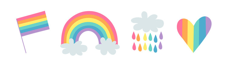 Vector Flat Illustration Rainbow. Cartoon Pride Colorful Drawing. LGBTQ Flag Support  Symbol