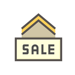 House for sale vector icon. That foreclose real estate or property consist of home or house building and forsale sign. Also for development, owned, rent, buy, purchase or investment. 48x48 pixel.
