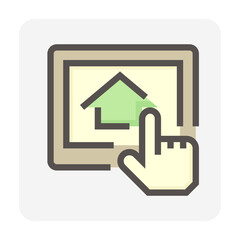 Search house vector icon. Consist of tablet and people. That resident, agent or realtor to online find real estate or property for development, owned, sale, rent, buy or investment. 48x48 pixel.