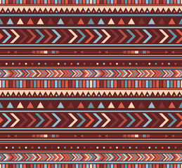 vector seamless ethnic geometric pattern in contrast orange and blue palette, main colour is orange