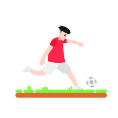 Football player kicking the ball on the green field. pro soccer player. flat vector illustration