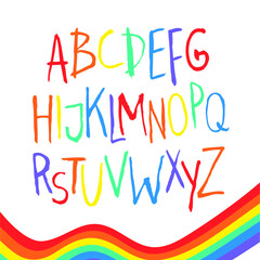 Vector Flat Illustration Rainbow Font. Cartoon Pride Colorful Drawing ABC. LGBTQ Flag Support Icon Letter Alphabet
