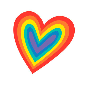 Vector Flat Illustration Rainbow. Cartoon Pride Colorful Drawing. LGBTQ Flag Support Heart