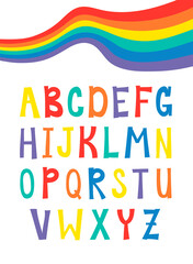 Vector Flat Illustration Rainbow Font. Cartoon Pride Colorful Drawing. LGBTQ Flag Support Letter